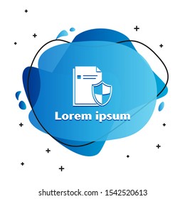 White Document protection concept icon isolated on white background. Confidential information and privacy idea, secure, guard, shield. Abstract banner with liquid shapes. Vector Illustration