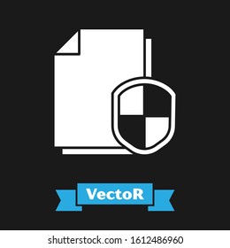 White Document protection concept icon isolated on black background. Confidential information and privacy idea, secure, guard, shield.  Vector Illustration