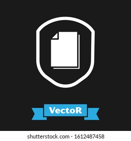 White Document protection concept icon isolated on black background. Confidential information and privacy idea, secure, guard, shield.  Vector Illustration
