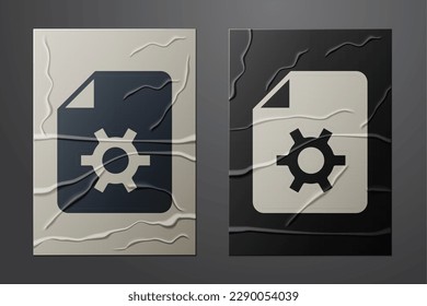 Configuración del documento blanco con el icono de los engranajes aislado en el fondo del papel desempañado. Actualización de software, protocolo de transferencia, administración de herramientas de trabajo en equipo. Estilo de arte de papel. Vector