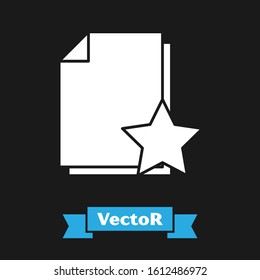 White Document with star icon isolated on black background. Document best, favorite, rating symbol.  Vector Illustration