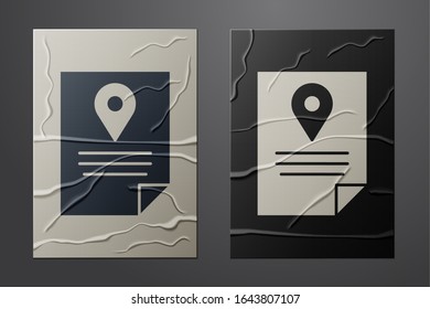 White Document tracking marker system icon isolated on crumpled paper background. Parcel tracking. Paper art style. Vector Illustration