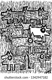 white dog and another dogs - vector