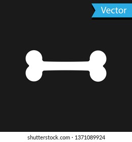 White Dog bone icon isolated on black background. Pets food symbol. Vector Illustration