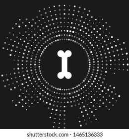 White Dog bone icon isolated on grey background. Pets food symbol. Abstract circle random dots. Vector Illustration