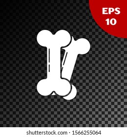 White Dog bone icon isolated on transparent dark background. Pets food symbol.  Vector Illustration