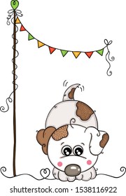 White dog with bunting banner party
