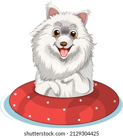 White dog in floating ring illustration