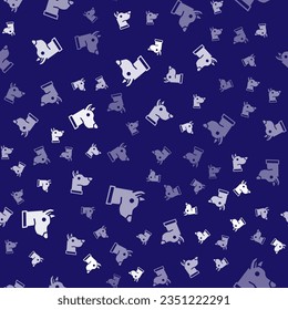 White Dog head icon isolated seamless pattern on blue background.  Vector