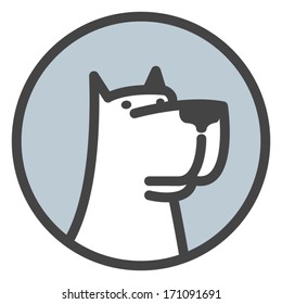 White dog head label. Vector logo template.