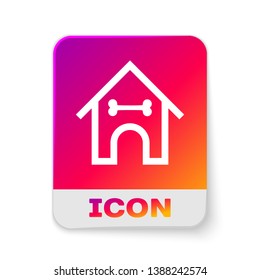 White Dog house and bone icon isolated on white background. Dog kennel. Rectangle color button. Vector Illustration