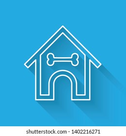 White Dog house and bone line icon isolated with long shadow. Dog kennel. Vector Illustration
