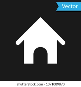 White Dog house icon isolated on black background. Dog kennel. Vector Illustration