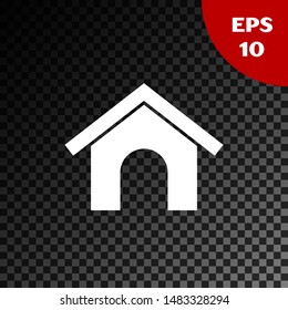 White Dog house icon isolated on transparent dark background. Dog kennel.  Vector Illustration