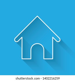 White Dog house line icon isolated with long shadow. Dog kennel. Vector Illustration