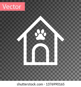 White Dog house and paw print pet icon isolated on transparent background. Dog kennel. Vector Illustration