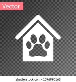 White Dog house and paw print pet icon isolated on transparent background. Dog kennel. Vector Illustration