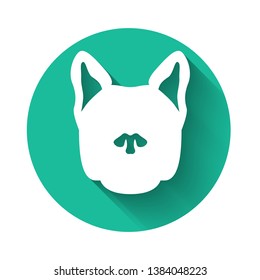 White Dog icon isolated with long shadow. Green circle button. Vector Illustration