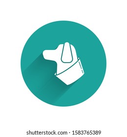 White Dog icon isolated with long shadow. Green circle button. Vector Illustration