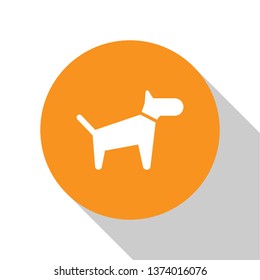 White Dog icon isolated on orange background. Orange circle button. Vector Illustration