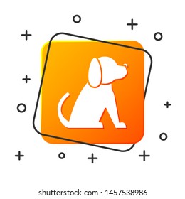 White Dog icon isolated on white background. Orange square button. Vector Illustration