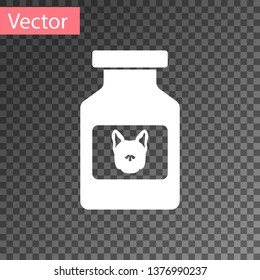 White Dog medicine bottle icon isolated on transparent background. Container with pills. Prescription medicine for animal. Vector Illustration