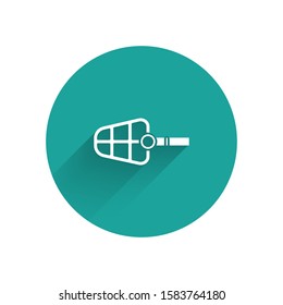 White Dog muzzle icon isolated with long shadow. Green circle button. Vector Illustration