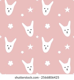 White dog on pink background, fabric pattern, gift wrapping paper, notebook cover pattern , seamless pattern 