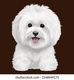 white dog round face drawn digital painting watercolor illustration