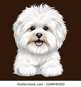 white dog round face drawn digital painting watercolor illustration