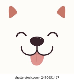 White dog square face head icon. Labrador breed. Cute kawaii funny animal. Smiling eyes, nose. Pink tongue out. Cartoon puppy character. Family friend. Love pets. Flat design. Baby background. Vector