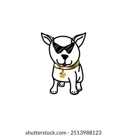 White dog with sunglasses and gold