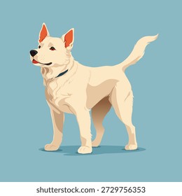 White Dog Vector Illustration. Flat Design of a Standing Cream Labrador or Shepherd Dog. Isolated Pet Animal Character for Logo, Branding, and Veterinary Concept.