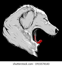 White Dog Vector with Opened Mouth isolated on Blank Background