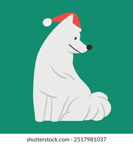 white dog wearing santa hats