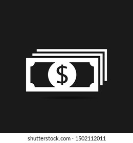 White Dollar icon. Money sign isolated, Vector illustration