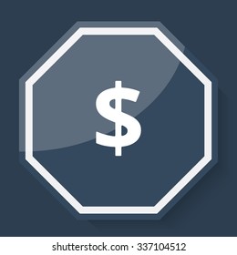 White Dollar icon on plum blue web app button