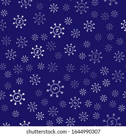 White Dollar, share, network icon isolated seamless pattern on blue background.  Vector Illustration