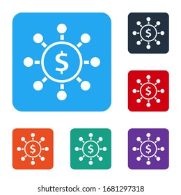 White Dollar, share, network icon isolated on white background. Set icons in color square buttons. Vector Illustration