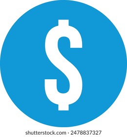 White dollar sign center blue circular background. Currency symbol finance money business economics prominent. Isolated white background high contrast pleasing visual vector illustration