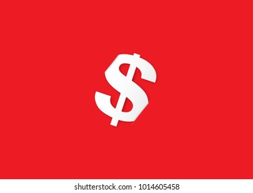 White dollar sign in holder on red background, paper art style vector illustration business concept