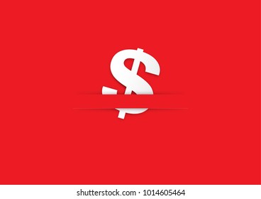 White dollar sign in holder on red background, paper art style vector illustration business concept