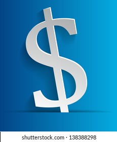 white dollar symbols as stickers on a blue background - vector illustration