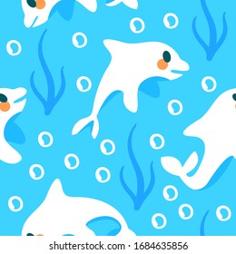 White Dolphins Animal Pattern.Seamless Pattern, Vector Illustration EPS 10.