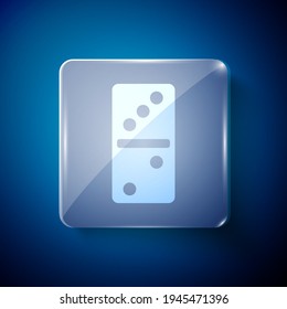 White Domino icon isolated on blue background. Square glass panels. Vector