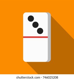 white domino icon on orange background with flat design style. circle series. vector illustration. number three