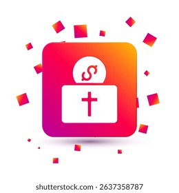 White Donation for church icon isolated on white background. Square color button. Vector