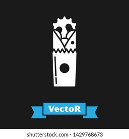White Doner kebab icon isolated on black background. Shawarma sign. Street fast food menu.  Vector Illustration