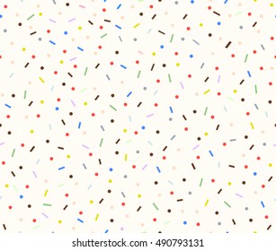 White donut glaze and many decorative bright sprinkles texture design seamless background pattern wallpaper. Vector image