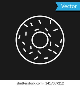 White Donut with sweet glaze icon isolated on black background. Vector Illustration